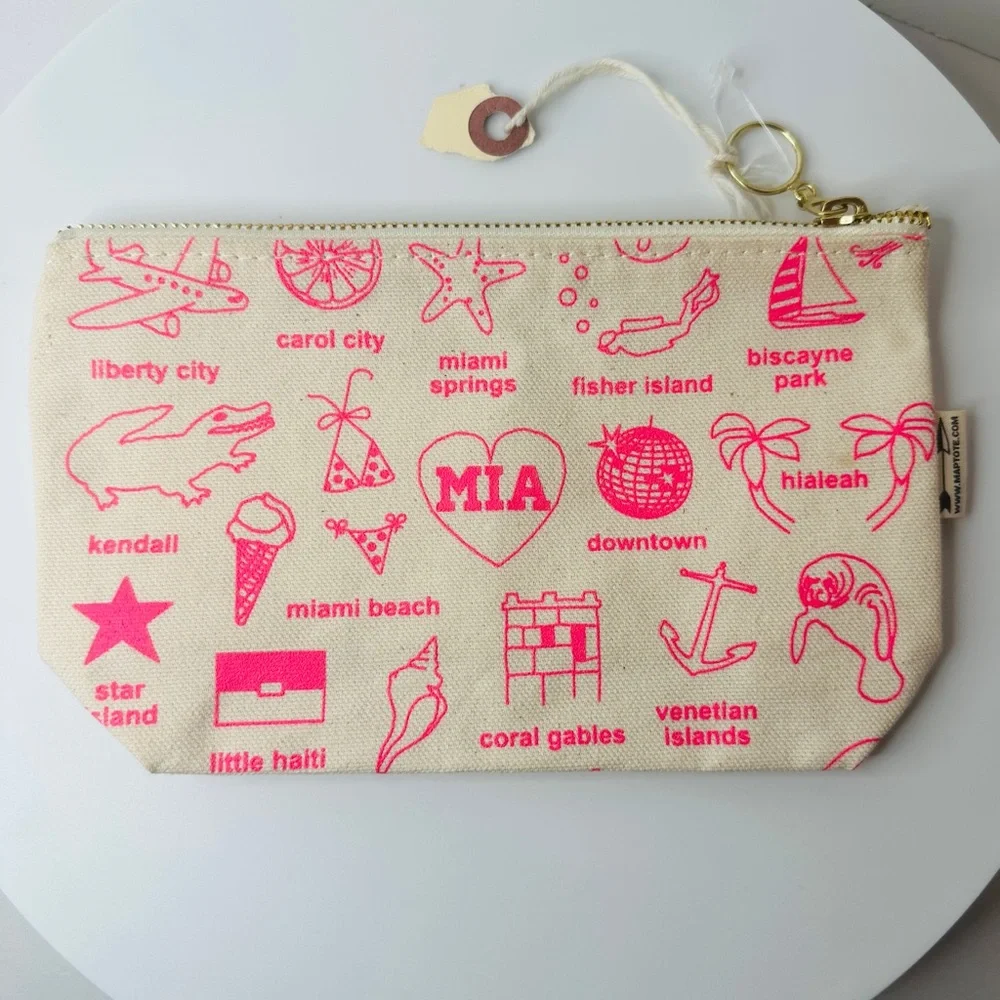 MAPTOTE Miami Natural Canvas and Hot Pink Small Zippered Accessories Bag Case